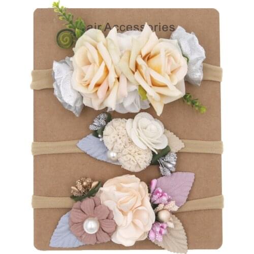 3pcs/set Flower Baby Girls Headbands for Wedding Birthday Party Holiday Photography High Elastic Hair Bands Kids Accessories