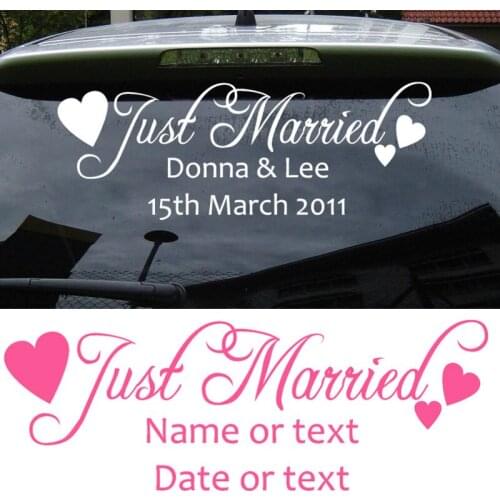 Just Married Car Sticker Decal | Personalised Bespoke Custom Made | Adhesive Vinyl Sticker Waterproof Removable Murals WD33