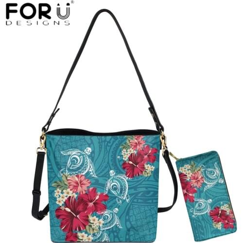 FORUDESIGNS Luxury Handbag And Purse For Women Hawaii Turtle Polynesian Hibiscus Plumeria Print Lady Casual Messenger Bolsas
