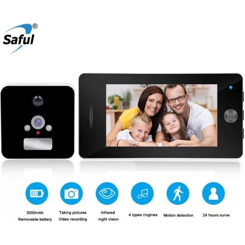 Saful 3000mAh Door Camera LCD Color Screen Door Peephole Viewer Video Recording Motion Detect Doorbell Camera Video-eye