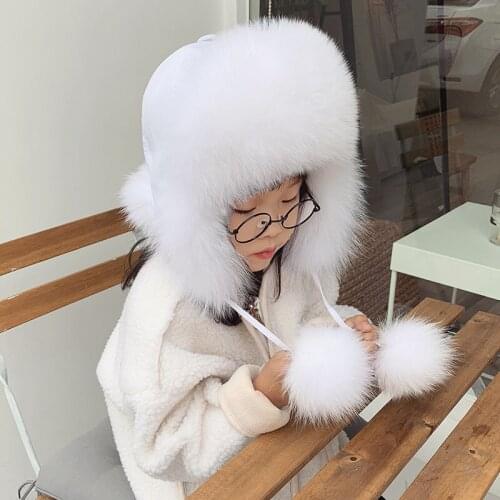 New Boys and Girls Lei Feng Hat Warm Ear Protection Baby Hat 2020 Fxfurs Fashion Fox Hair Autumn Winter Fox Fur Unisex Children