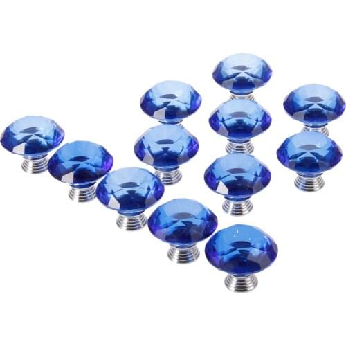 12Pcs 40mm Blue Crystal Knob For Furniture Drawer Wardrobe Cabinet Kitchen Pull Handle Home Decoration