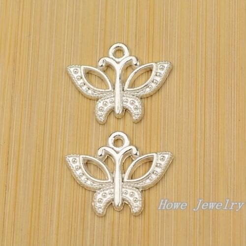 35 pcs quality Bright silver Butterfly Pendant fit Charm Women 's Fashion Bracelet Necklace DIY Jewelry Findings JC-620
