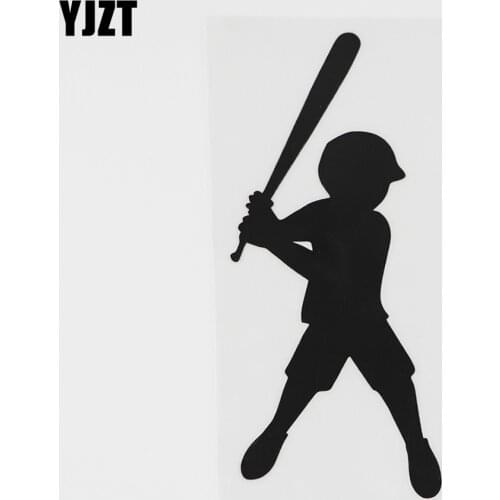 YJZT 5.5CMX13.4CM Funny Baseball Bat Boy Decal Vinyl Car Sticker Black/Silver 8A-0728