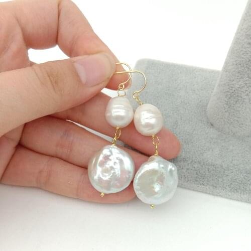 YYGEM natural White Coin freshwater pearls Keshi Pearl Rice Pearl Hook Earrings dangle earrings wedding for women