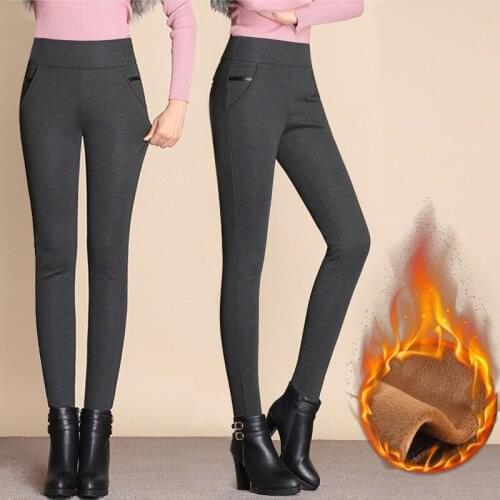 Plus Size Women Black Thick Warm pants High Waist high elastic Skinny Pencil Stretch Women pants