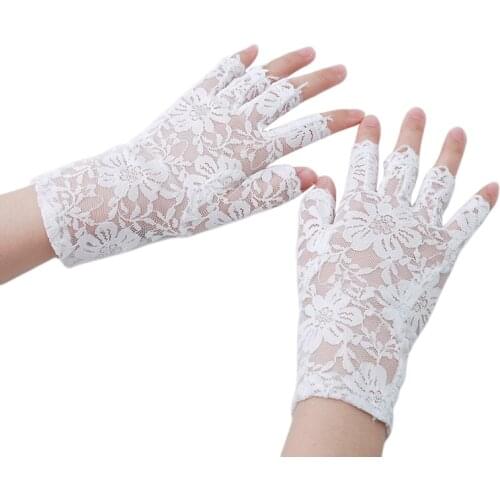Womens Sexy Dressy Lace Gloves Sunscreen Short Gloves Fingerless Lace Driving Gloves Spring And Summer Mittens Accessories