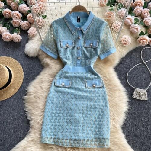 Women Retro OL Collar Buttoned Dress 2021 Womens Banquet Dresses Lady Short Sleeve Elegant Party Dress платье летнее