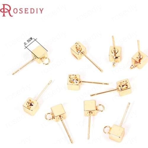 10PCS Gold Color Plated Brass Cube with Hanging Hole Stud Earrings Diy Jewelry Findings Earrings Accessories Wholesale