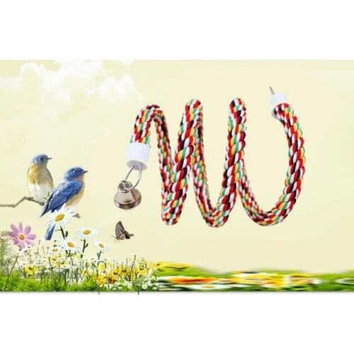 165 cm Adeeing Bird Perch Toy Spiral Cotton Rope Chewing Bar Parrot Swing Climbing Standing Toys with Bell Bird Supplies