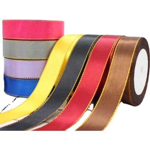 22Meters/roll 25mm Gold Edge Satin Ribbons for DIY Crafts Wedding Party Decoration Cake Gift Bow Home Handmade Packaging Ribbon