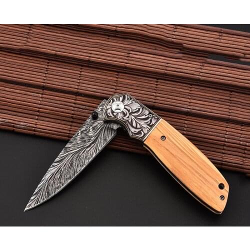 3 Types Tactical Knife Pocket Stainless Steel Camping Self-Defense Knife Daily Use Beautiful Pattern Knives