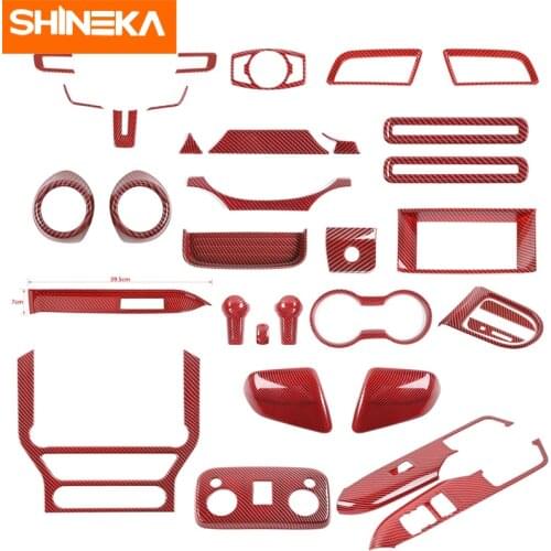 SHINEKA Interior Accessories For Ford Mustang ABS Car Red Carbon Fiber Decoration Stickers For Ford Mustang 2015+ Car Styling