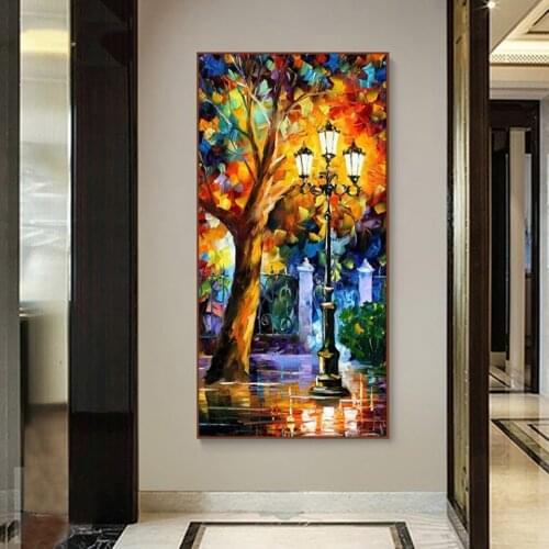 DIY 5D Full Diamond Embroidery Abstract city street lamp big tree landscape square Diamond Painting Mosaic Cross Stitch Kits