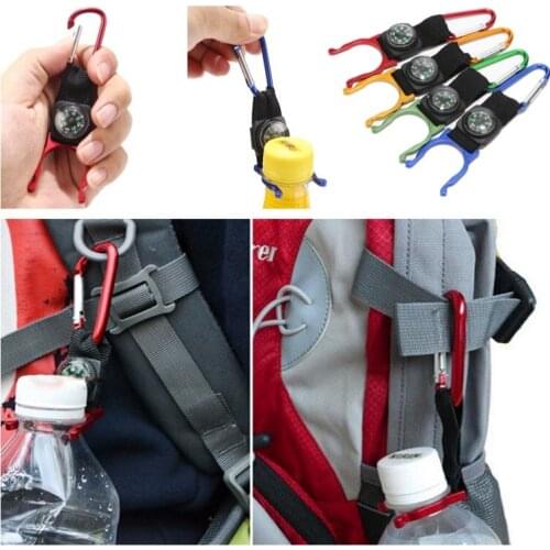 Aluminum Carabiner Water Bottle Buckle Hook Fixing Clip Portable Camping Keychain with Compass Multifunctional Survival Tool