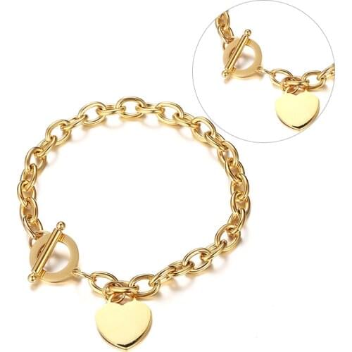 Fashion Women Stainless Steel Love Heart Bracelet Chain Bangle Jewelry Gift