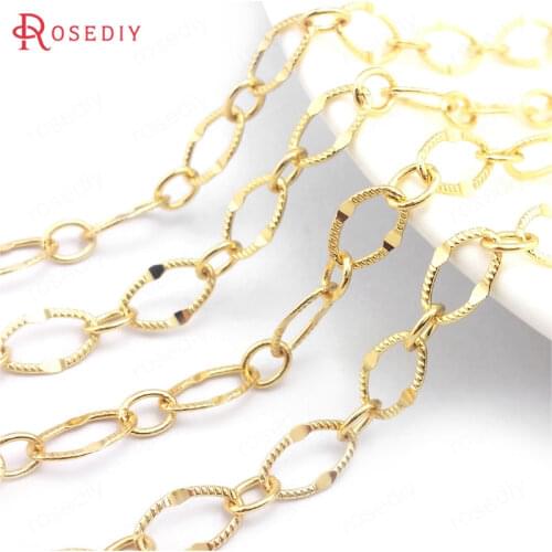 39659)1 Meter 24K Gold Color Brass Embossing Oval Shape Necklace Chains Jewelry Making Supplies Diy Findings Accessories
