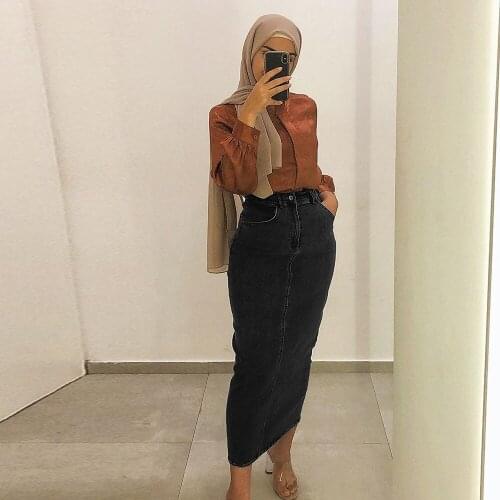 Denim Abaya Dubai Muslim Women Long Islamic Skirts Turkish Clothing Pakistan Bangladesh Malaysia Pencil Skirt Jupe Longue Femme
