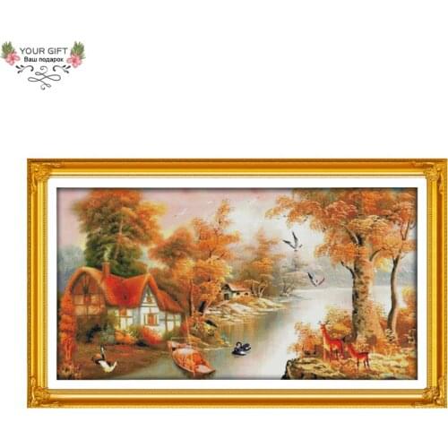 Your Gift F425 14CT 11CT Counted and Stamped Home Decoration With Mountain and River Cross Stitch kits