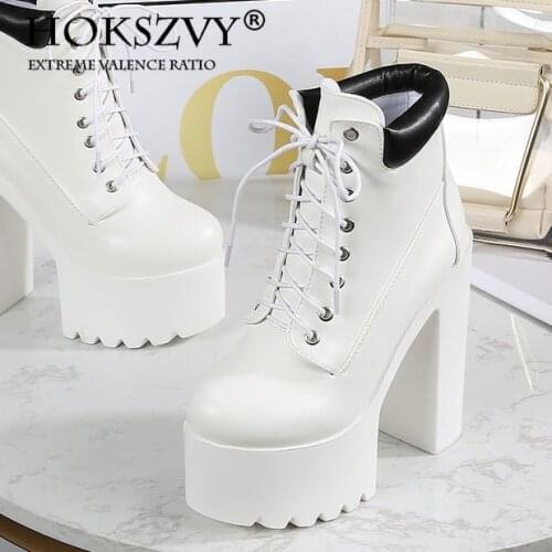 HOKSVZY 2021 Classic Black Boots for Women White Platform Shoes 14cm Super High Nightclub Ankle Knight Boots Womens Shoes ZYW