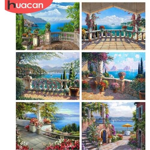 HUACAN 5d Diamond Painting Seaside House DIY Diamond Mosaic Cross Stitch Landscape Msoaic Rhinestones Pictures Home Decor
