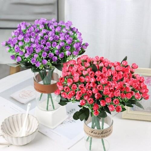 Artificial Flowers Rose Buds Lot Gypsophila Fake Artificial Plant Flower Bouquet For Wedding Home Festation DIY Decoration