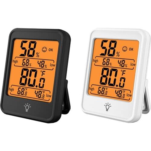 Multifunctional Digital Temperature Humidity Meter Backlight Indoor Room Touching Thermometer Hygrometer Gauge Weather Stations