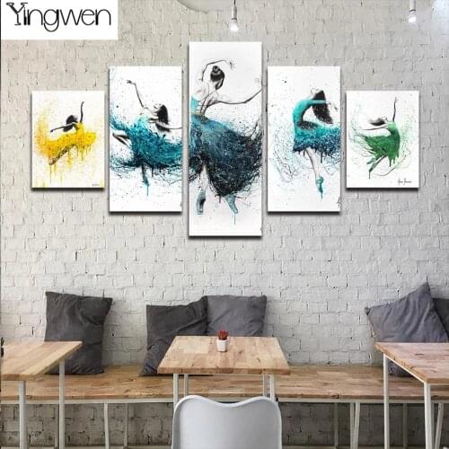 Multi-Panel Gold River Artistic Woman Dance Diamond Mosaic 5d Diy Painting Diamond 5 Pieces Full Diamond Embroidery Home Decor