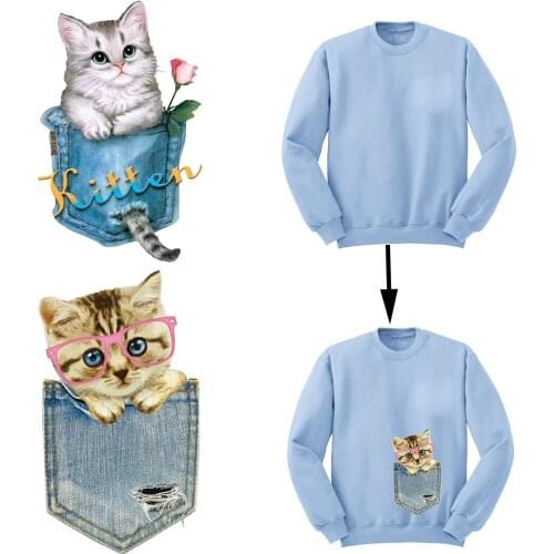 Cat Patches T-shirt Press Heat Transfer Sticker A-level Washable Iron On Appliques For T-shirt Dresses Decoration DIY Printing