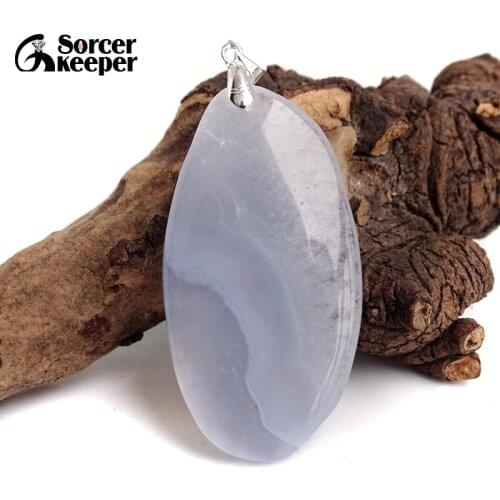 Real Natural Gem Stone Blue Chalcedony Crystal Necklace & Pendant Polished Agates Slice Beads For For Women Jewelry Making BC604