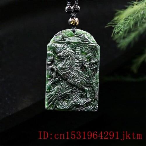 Jade Guangong Pendant Necklace Jewellery Carved Black Green Gifts Natural Horse Amulet Chinese Charm Fashion