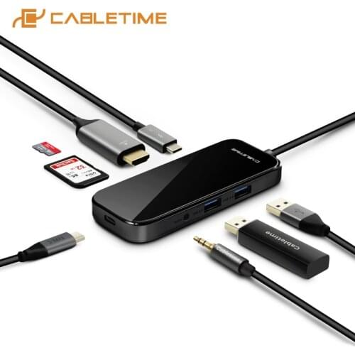 NEW USB C hub to USB 3.0 HDMI RJ45 Type-C HUB Adapter for iWatch Macbook air Matebook X USB 3.0 hub with Wireless Charge C251