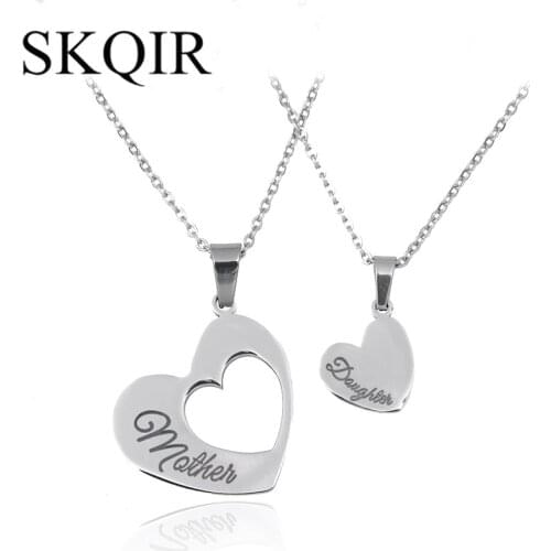 Double Heart Pendant Solid Necklace Mother and Daughter Splicing Chain Choker Steel Collar Mujer Fashion Jewelry Kids Child Gift