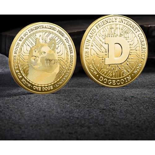 Gold Plated Dogecoin Commemorative Coins Cute Dog Pattern Dog Souvenir Collection Gifts Creative Souvenir BTC Metal Coin