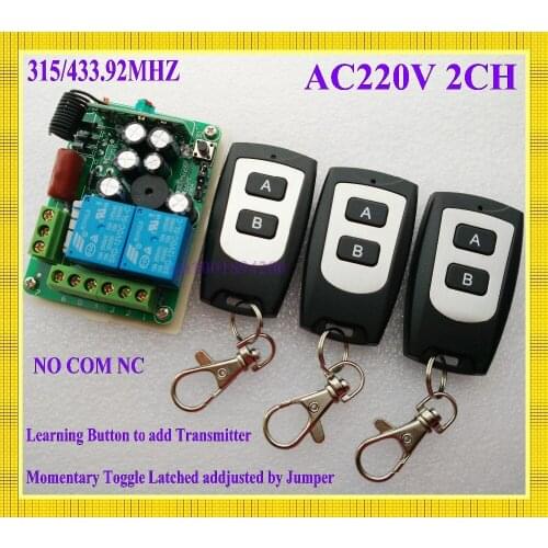RF wireless remote control system wireless switch (2 transmitter /remote control &1 receiver /switch) 220V10A2CH Learning code