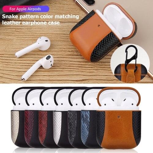 Luxury Snake Leather+ PU Leather Splice Case For Airpods 1 2 Luxury Buckle Bluetooth Wireless Earphone Bag Cover For Airpods 1 2