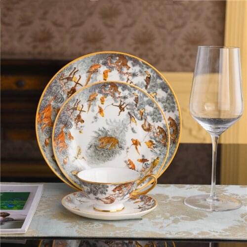 Animal Dishes Collectible Tableware Tiger Cup Cake Stand Tray Home Decor Porcelain Equatorial Jungle Plate Ceramic Luxury Europe