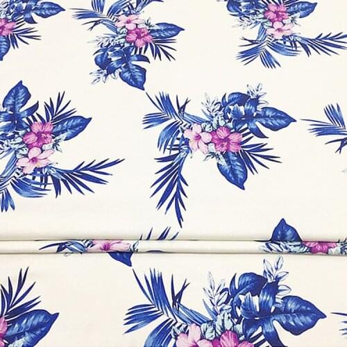 Blue floral print pure spun silk fabric thick cotton hand feel pure silk fabric,SRS079
