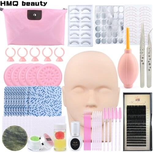 55Pcs False Eyelash Extension Training Kit Practice Eye Pad Tweezer Glue Ring Brush Fabric Exercise Grafting Eyelash Tools Set