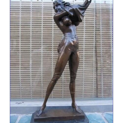 21"Western Art nude tog woman Bronze & Base Marble sculpture
