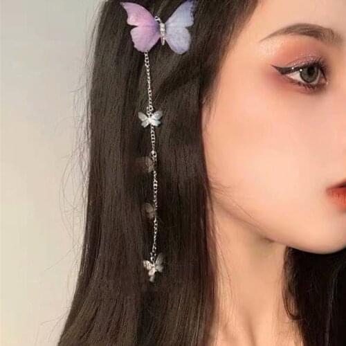 New Korean Yarn Butterfly Hairpins Elegant Metal Tassel Long Hair Clips for Women Fashion Party Hair Accessories Butterfly