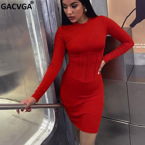 GACVGA Long Sleeve Bodycon Sexy Mini Dress 2020 Autumn Winter Women Fashion Slim Party Dress Elegant Clothes