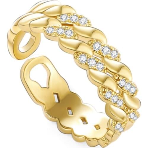 Cross Chain Ring for Women Wedding Trendy Jewelry Bling CZ Stone Gold Open Adjustable Rings Anillos