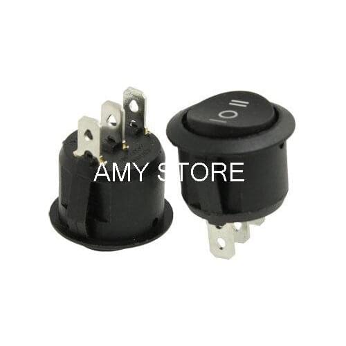 10 Pcs/Lot x ON/OFF/ON 3 Position 3 Pins Terminals SPDT Round Black Boat Rocker Switch Push Button 6A/250V 10A/125V AC