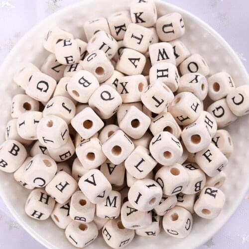 100/200Pcs 10mm Square Alphabet Beads Natural Hemu Wooden Letter Beads For Jewelry Toys Making DIY Baby Tool Choose Letter