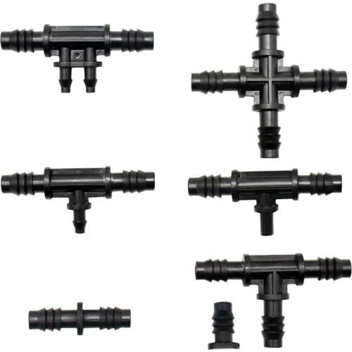 100pcs 8mm To 4mm Garden Hose Reducing Connector Tee Straight Elbow End Plugs 3/8" 8/11 6mm 1/4" 4/7mm Irrigator Fitting