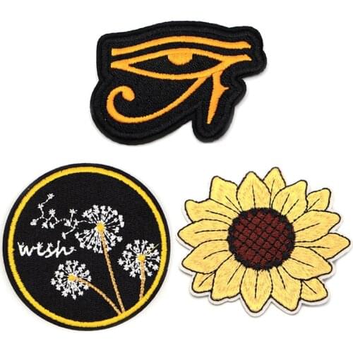 New Eye of Horus or Sunflower or Wish Dandelion Embroidery Patches for T-shirt Iron on Stripes Appliques Clothes Stickers