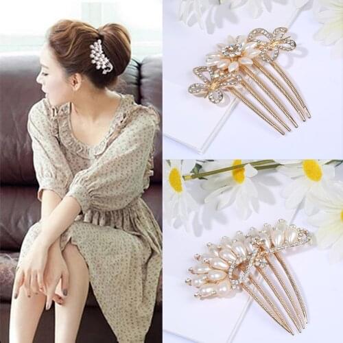 2019 Fashion Women Bridal Wedding Pearl Crystal Rhinestone Hair Comb Hair Clip Hairpin Accessories Jewelry Gift