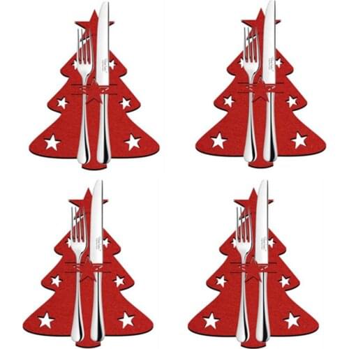 4PCS Christmas Tree Cutlery Bag Unique Exquisite Cutlery Holder Organizer For New Year Christmas Festive Home Table Decoration