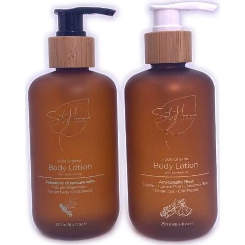 4oz 8oz 16oz 120ml 250ml 500ml Lotion Bottle Frosted Amber Plastic bottle with bamboo disc top cap Pump lids 150g 250g brown Jar